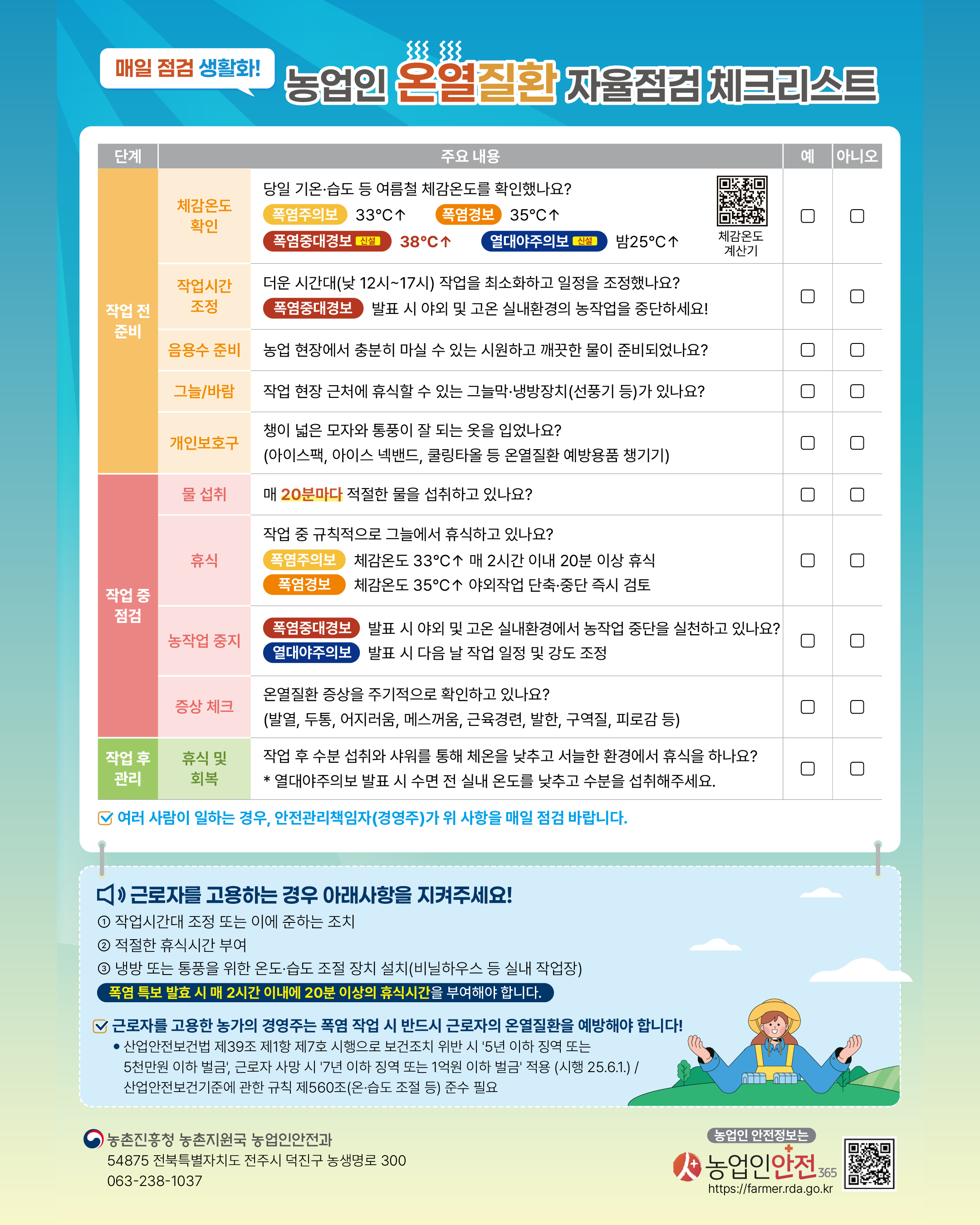 농업인 온열질환 자율점검 체크리스트