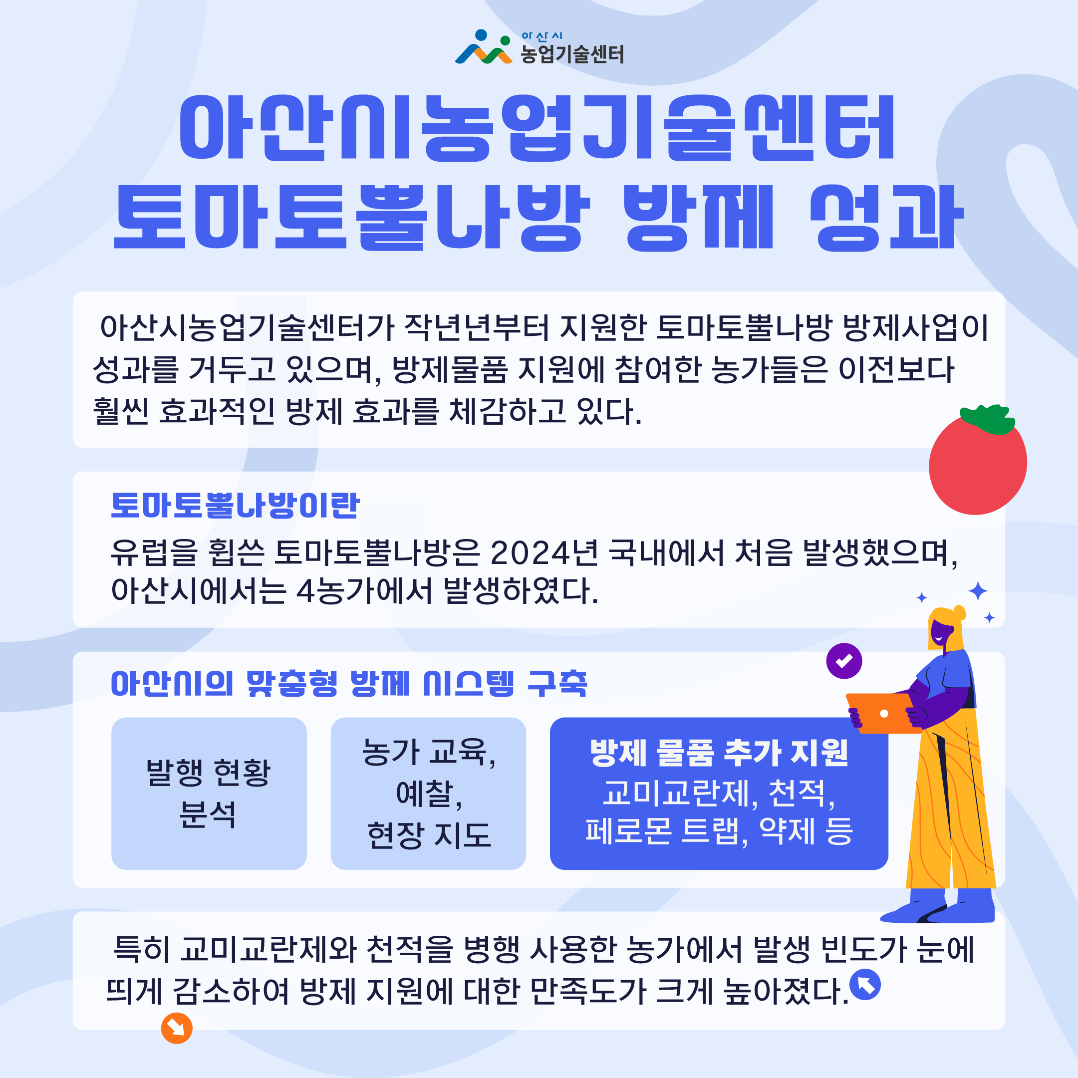 아산시농업기술센터, 토마토뿔나방 방제 성과 한장 요약